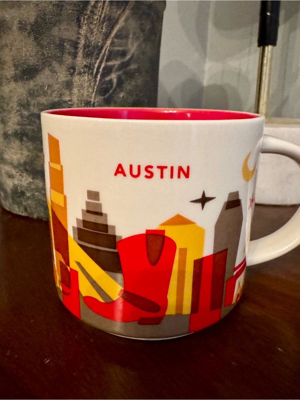 Starbucks You Are Here Collection Austin 2014 Ceramic Coffee & Tea Mug White Red